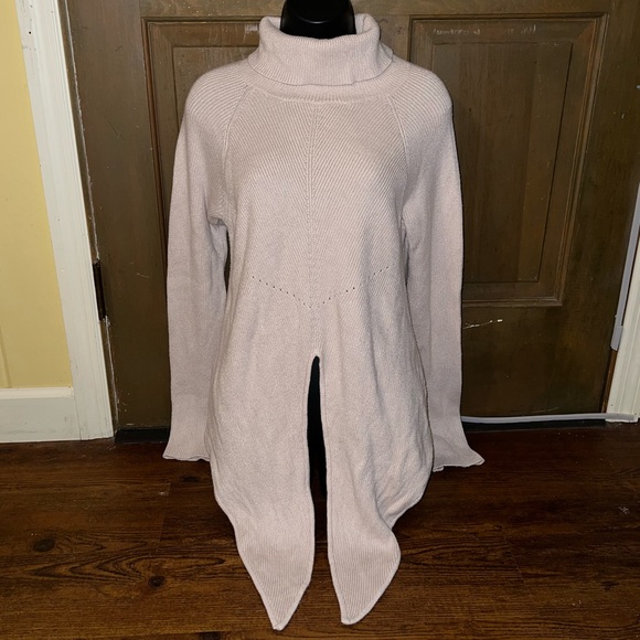 Harper Lane Beige Cream Ribbed Casual Front Tie Long Sleeve Turtleneck Size S - Picture 2 of 8